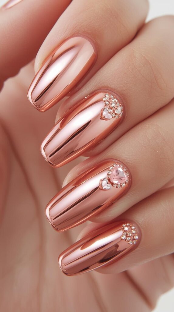3. Rose Gold Chrome Valentine Nails