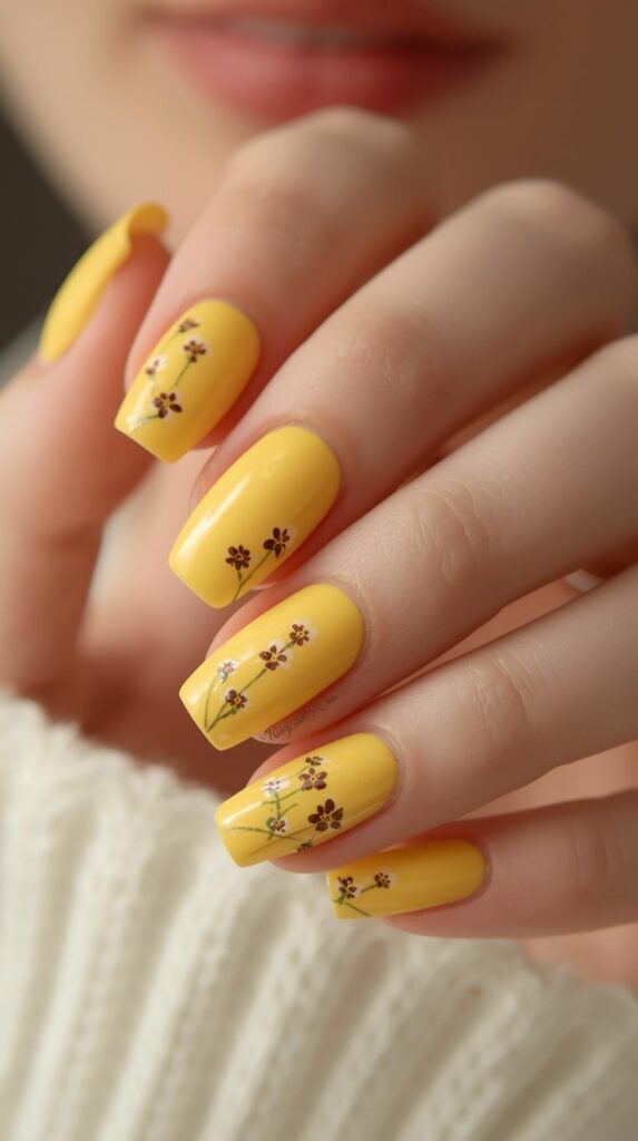 4. Floral Yellow March Nails