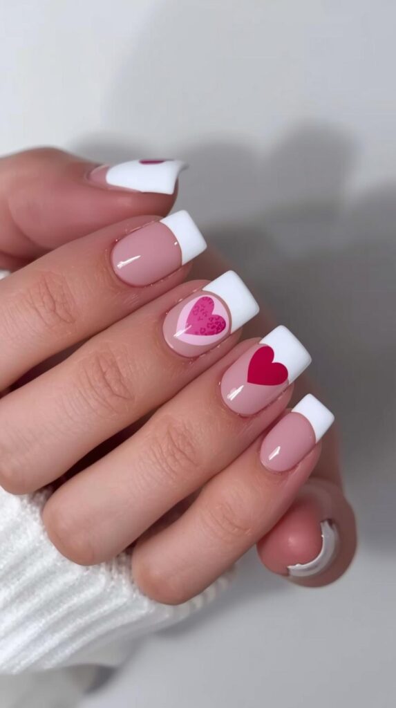 4. French Tip Valentine Nails Square