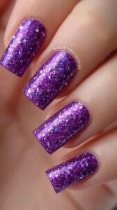 4. Glitter Purple Valentine Nails