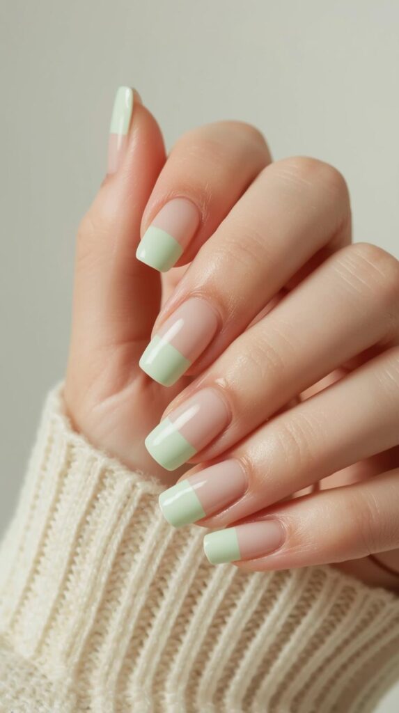 4. Light Green French Tip Nails