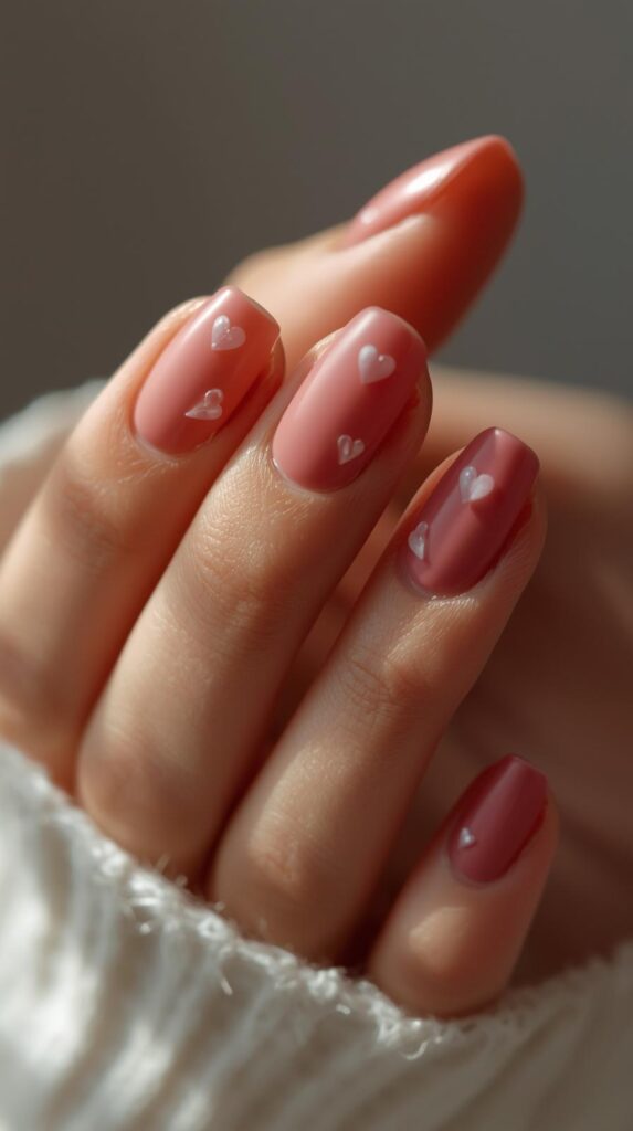 4. Matte Rose Quartz Nails with Heart Details