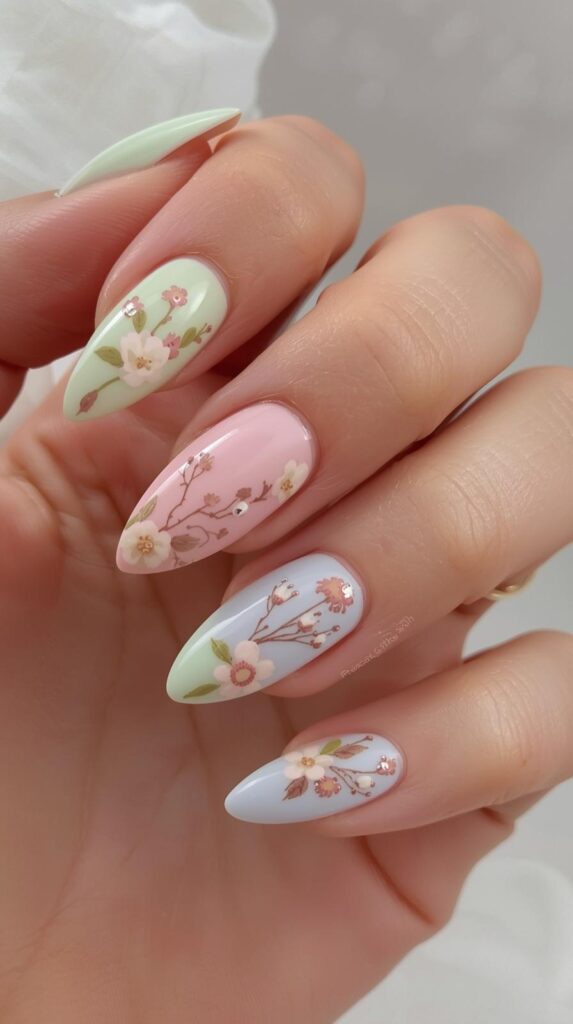 5. Almond-Shaped Spring Nails
