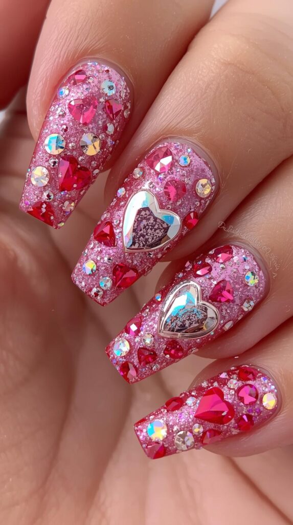 5. Glitter Coffin Valentine Nails