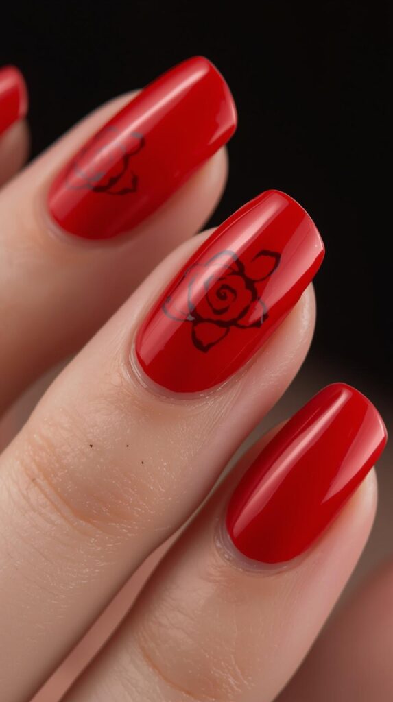 5. Glossy Red Rose French Tip Nails