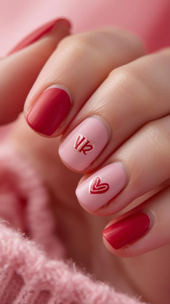 6. Matte Valentine Nails With Boyfriend Initial