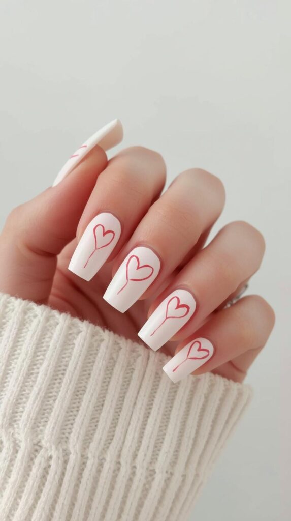 6. Minimal Heart Art Long Square Nails