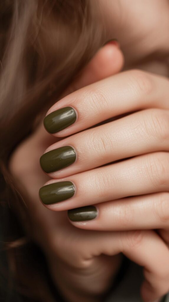 6. Olive Green Short Nails