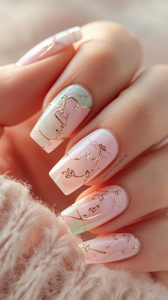 6. Pastel Marble Luxury Spring Nails