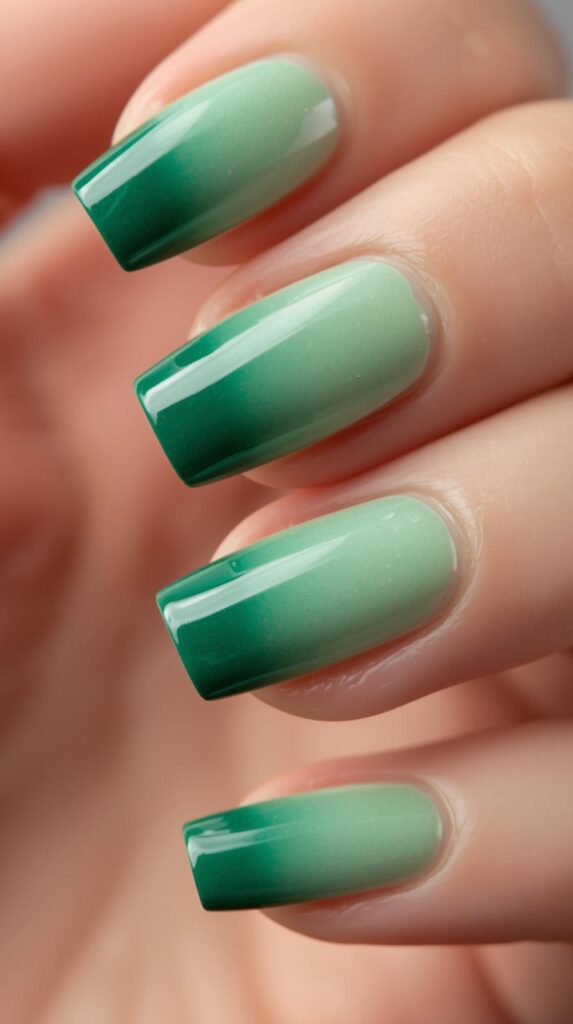 7. Green Ombre Spring Nails