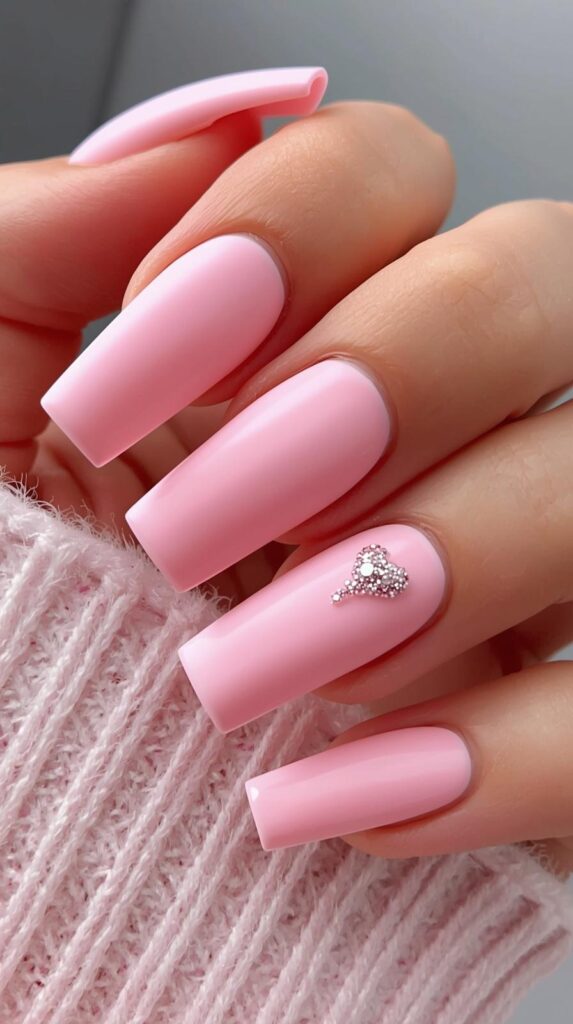 7. Matte Pink Long Square Valentine Nails