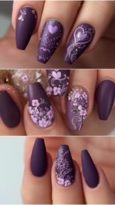7. Matte Purple Valentine Nail Designs
