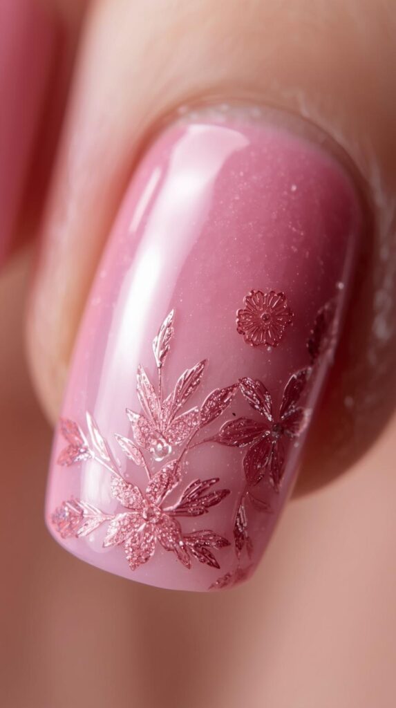 7. Romantic Ombre Rose Nail Art