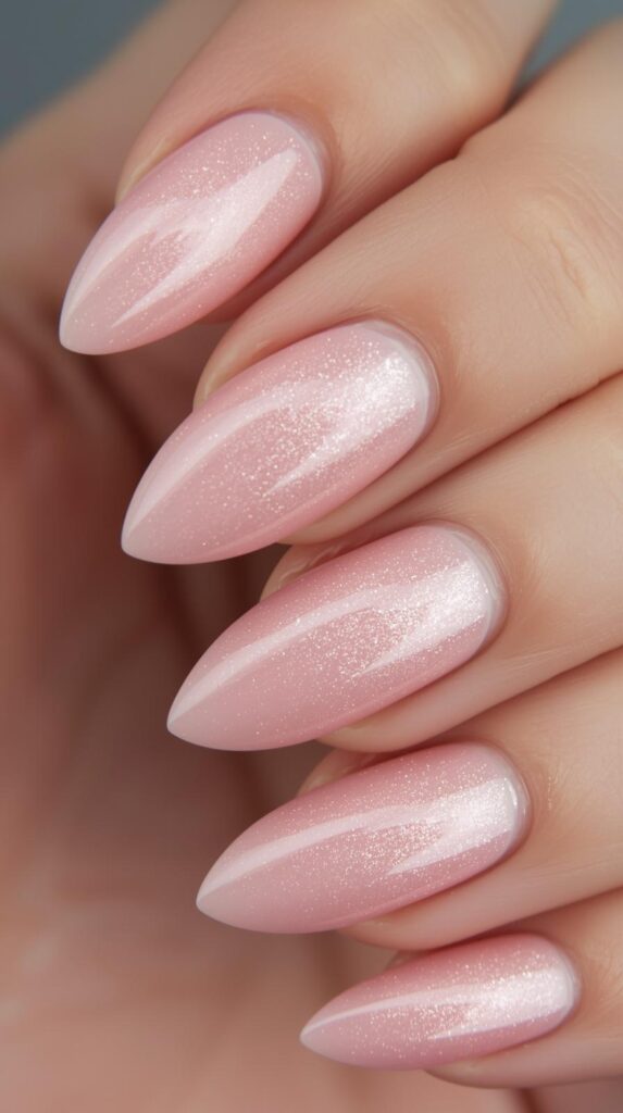 7. Rose Quartz Almond Nails