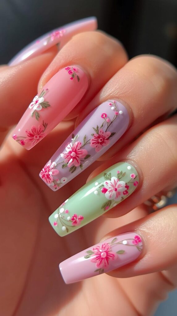 8. Bright Spring Coffin Nails