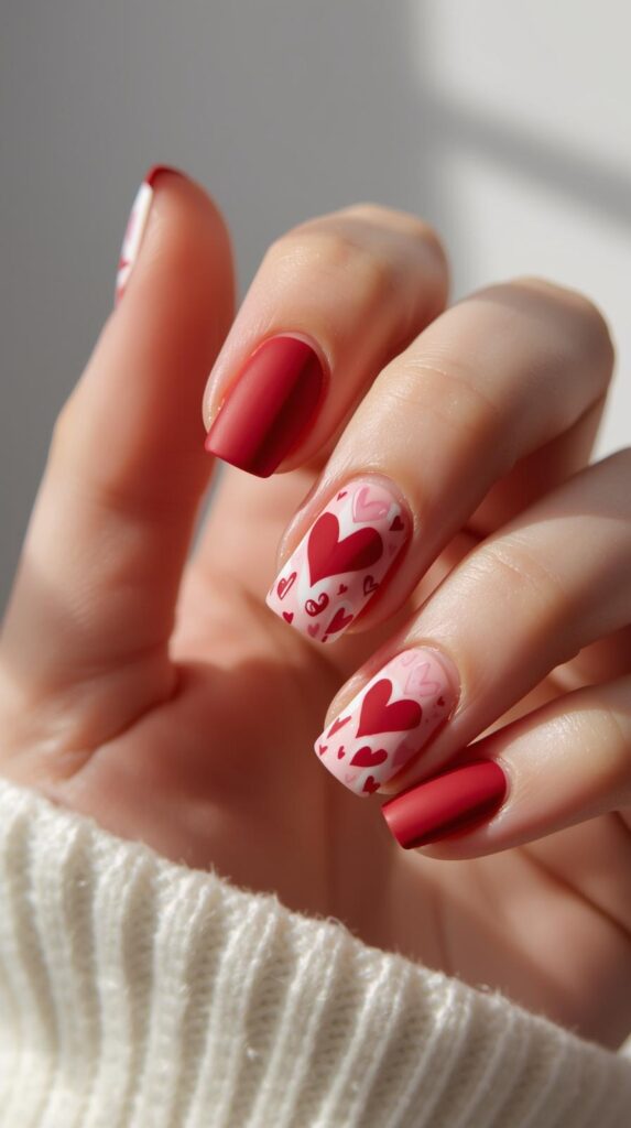 8. Matte Valentine Nails Square
