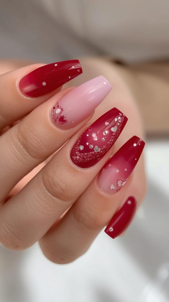 8. Ombre Coffin Valentine Nails