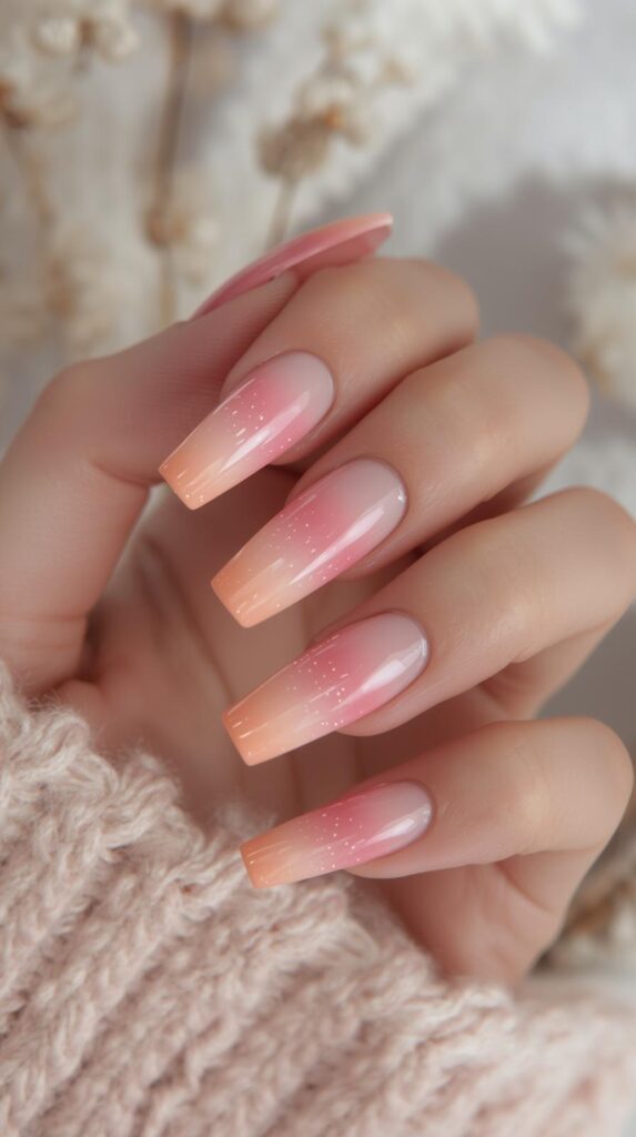 8. Romantic Ombre Long Square Nails