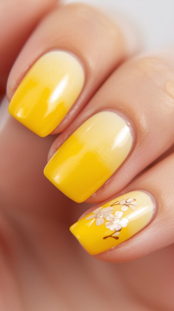 8. Yellow Ombre Spring Nails