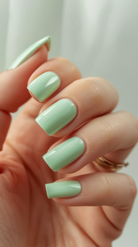 9. Glossy Light Green Nails