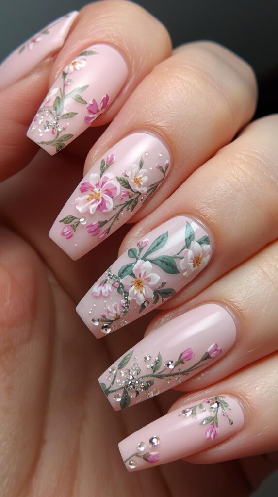 9. Matte Spring Coffin Nail Designs