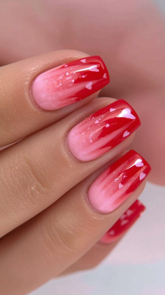 9. Ombre Valentine Day Nails Square
