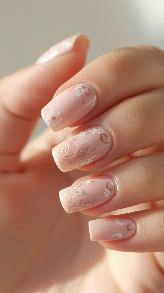 9. Soft Pink Floral Nails