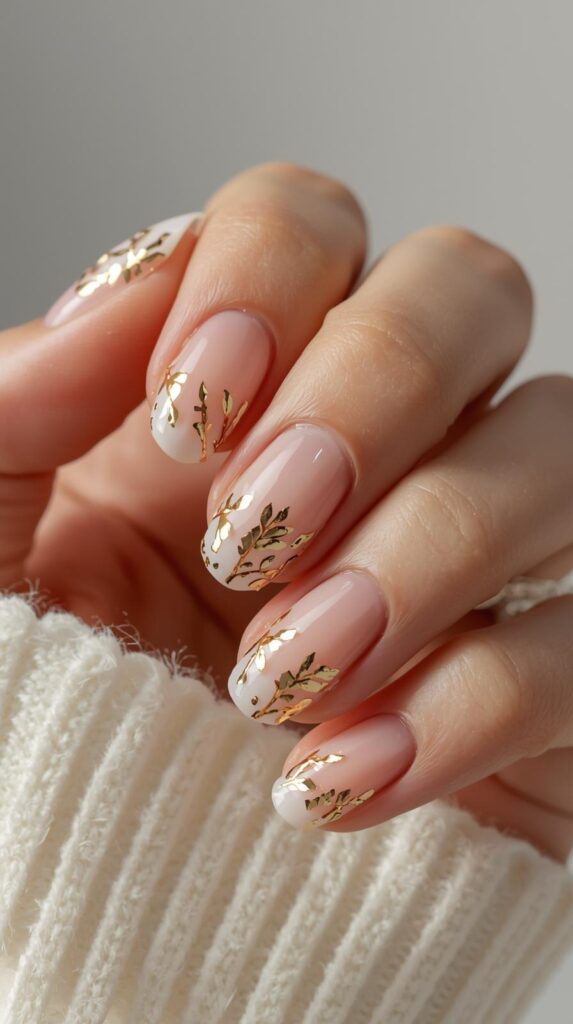 9. Spring Nails with Gold Foil Accents