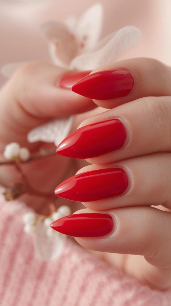 Almond Shape Red Spring Nails