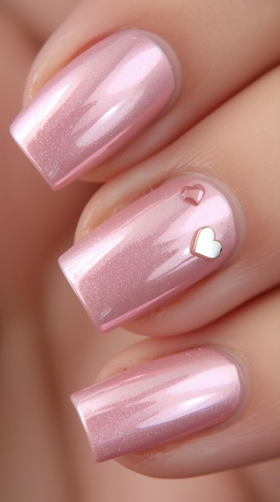 Baby Pink Chrome Valentine Nails