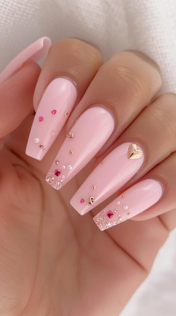 Baby Pink Coffin Valentine Nails