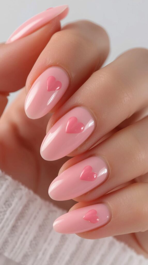 Baby Pink Minimal Valentine Nails