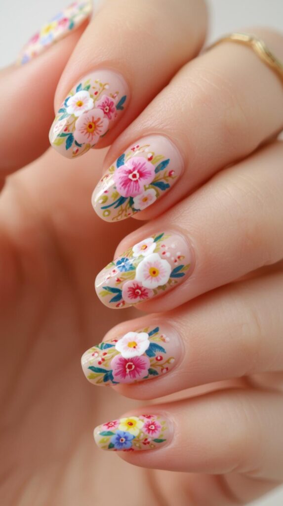 7. Nude Base Flower Nails
