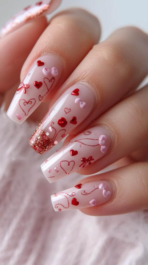 3. Nude Coffin Valentine Nails
