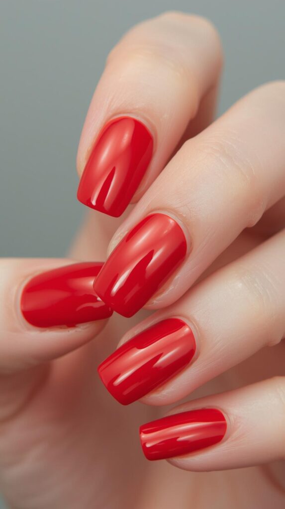 Glossy Red Gel Nails for Spring