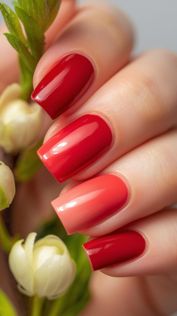 Ombre Red Spring Nails