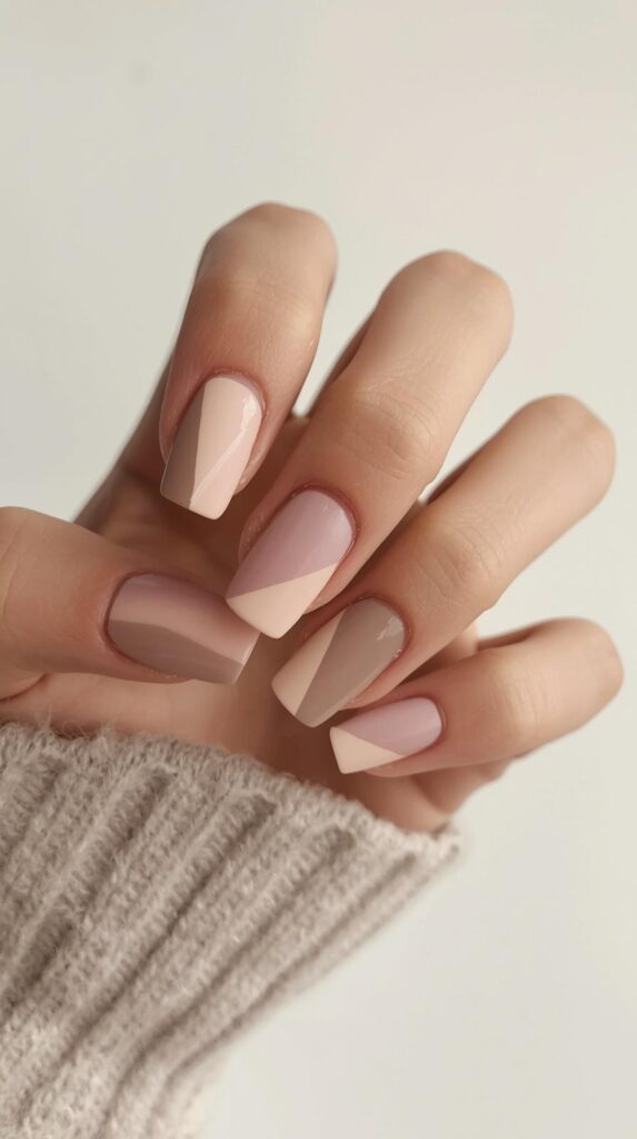 7. Nude Square Nails with Minimal Art