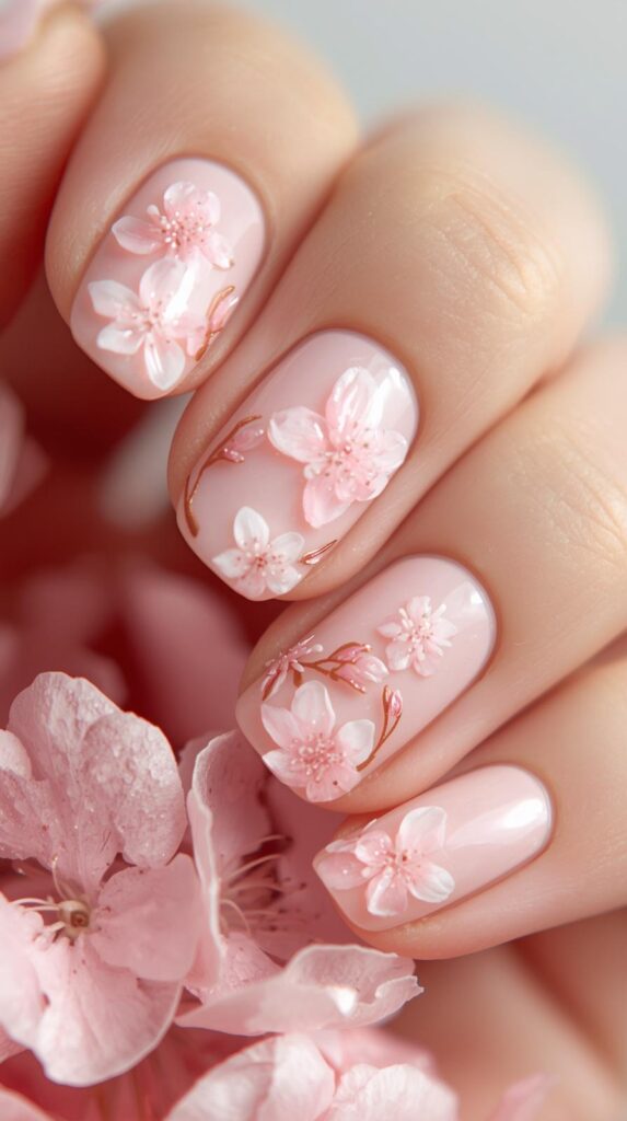 1. Baby Pink Blossom Nails
