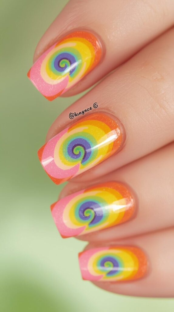 1. Rainbow Swirl Funky Fun Spring Nails