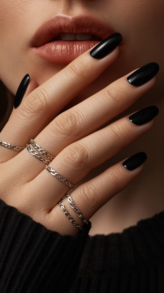 11. Black Chain Accent Nails