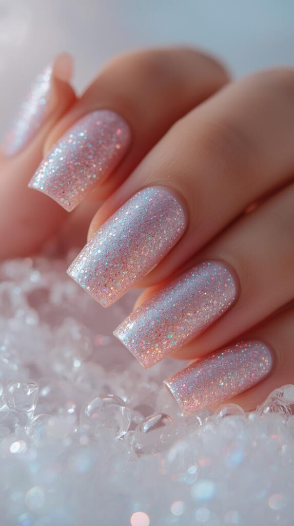 11. Bubble Bath Glitter Accent Nails