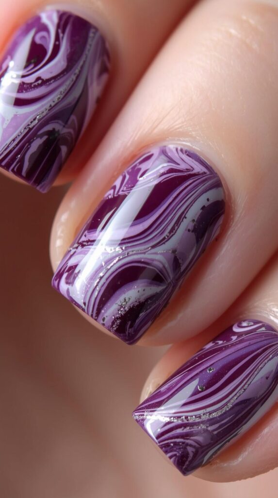 11. Purple Marble Nail Art