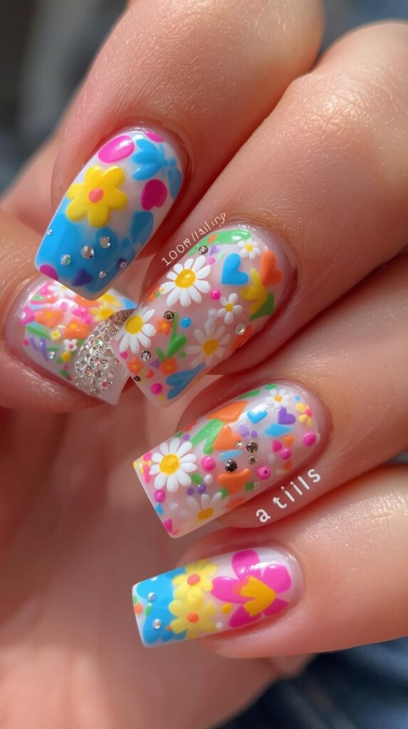2. Mismatched Funky Fun Spring Nails