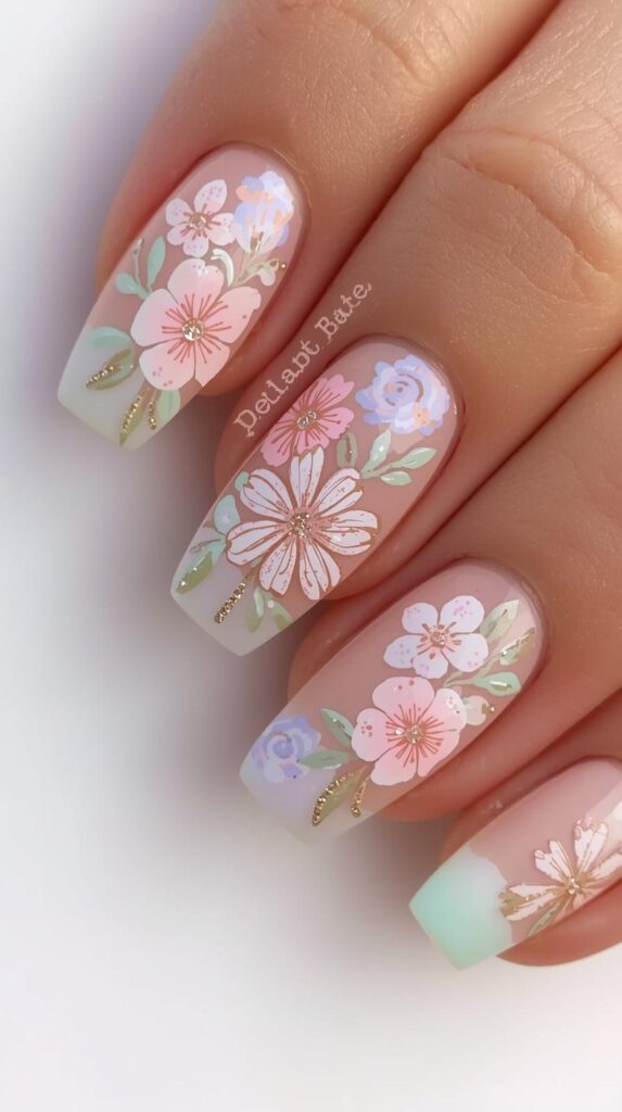 3. Floral Spring Birthday Nails