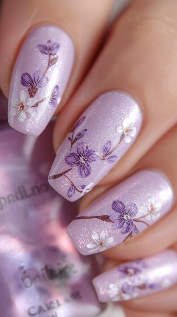 3. Lilac Floral Nail Art