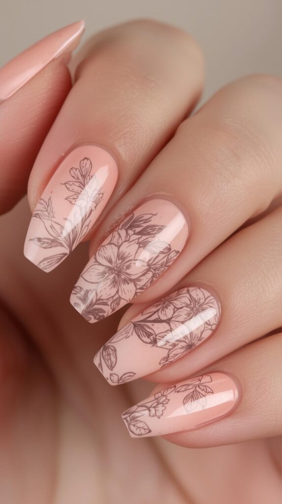 4. Ombre Pink Floral Nails