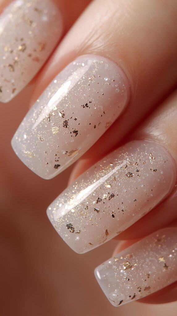 5. Bubble Bath Nails with Gold Foil