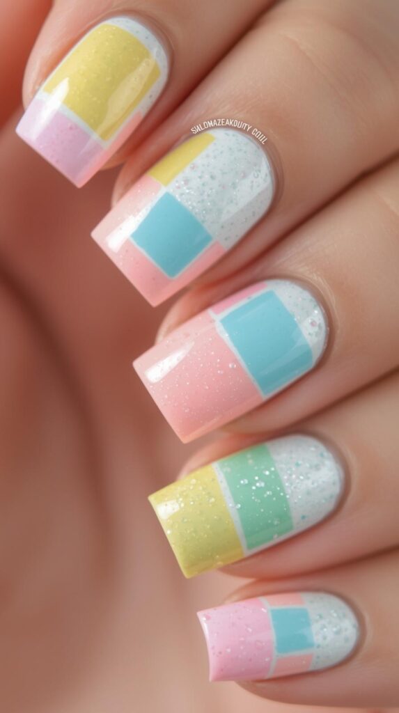 6. Color Block Colorful Spring Nail Ideas