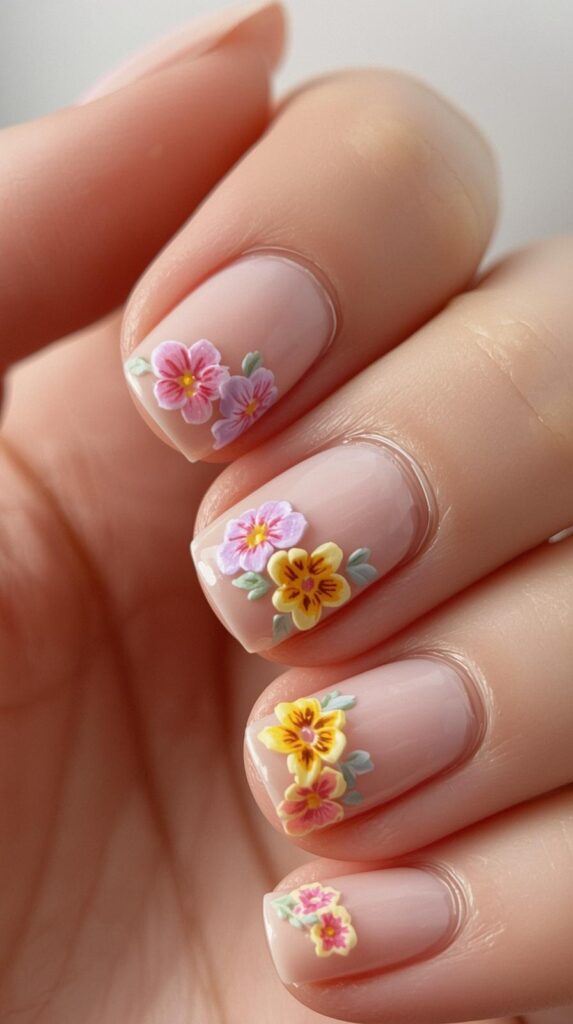 6. Floral Accent Nails