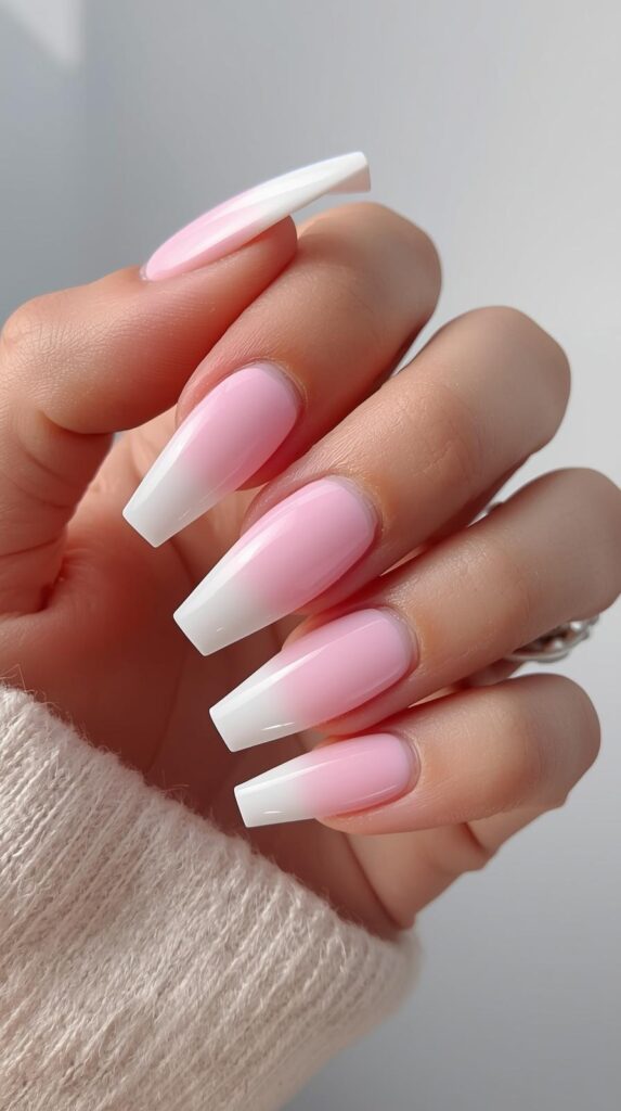 6. Pink and White Ombre Gel X